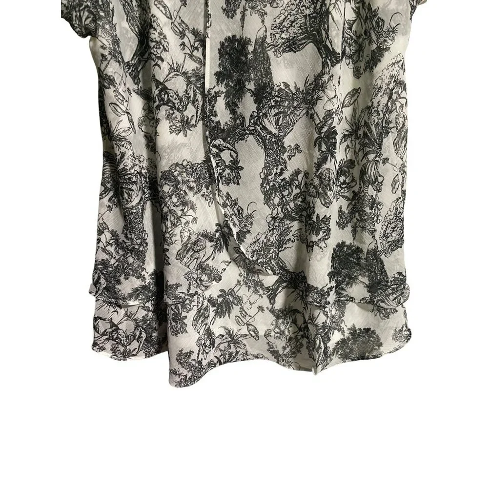 Tamara H Black & White Jungle Print Short Sleeve Top Size 2X